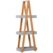 kleankin Bathroom Storage Shelves, 3-Tier Slim Shelving Unit, Freestanding Bamboo Shelf Unit, A Frame Space Saver Toilet Rack, Natural - 1