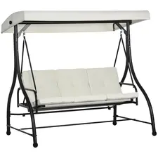 Outsunny 3 Seater Canopy Swing Chair, 2 in 1 Garden Swing Seat Bed, with Adjustable Canopy and Metal Frame, Cream White - 1
