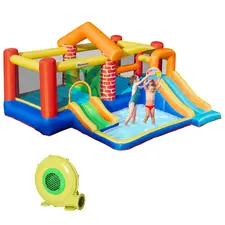 Outsunny 4 in 1 Kids Bouncy Castle Extra Large Double Slides & Trampoline Design Inflatable House Pool Climbing Wall with Blower Carrybag for Kids Age 3-8, 3.8 x 3.7 x 2.3m - 1