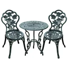 Outsunny Cast Aluminium Outdoor Patio Garden Bistro Elegant Design Table Chair Set - Green (3-Piece) - 1