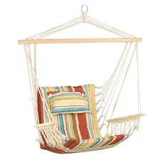 Outsunny Hanging Hammock Chair Swing Chair Thick Rope Frame Safe Wide Seat Indoor Outdoor Home, Patio, Yard, Garde Spot Stylish Multi-Color Stripe - 1