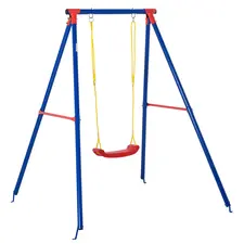Outsunny Kids Swing Set Toddler Swing Adjustable Rope Heavy Duty A-Frame Stand Outdoor Playset for 3-8 Years Old Blue - 1