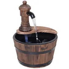 Outsunny Wood Barrel Patio Water Fountain Garden Decorative Ornament Water Feature with Electric Pump (Type A) - 1