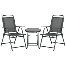 Outsunny Three-Piece Garden Seat Set, with Glass-Top Table - Dark Grey - 1