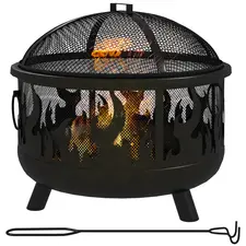 Outsunny Steel Fire Pit BBQ, with Poker - Black - 1