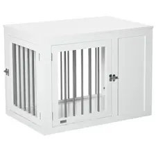 PawHut 2-in-1 Dog Cage and Side Table, with Two Lockable Doors, for Medium Dogs - White - 1