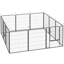 PawHut 12-Panel Solid Dog Playpen with Doors, for Medium Dogs, 80cm High, Black - 1