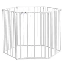 PawHut 6 Panels Foldable Dog Playpen, Puppy Pen Crate with Door - White - 1