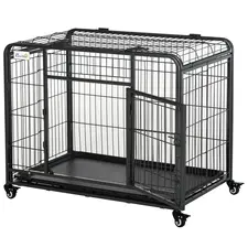 PawHut Metal Dog Cage Kennel Locking Door & Wheels Removable Tray Openable Top For Medium Pets 94 x 58 x 69.5 cm - 1