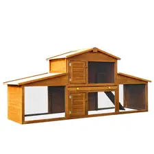 PawHut Small Animal Deluxe XXL Fir Wood 2-Tier Guinea Pigs Hutches Natural Wood Tone - 1