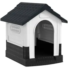 PawHut Plastic Dog Kennel with Windows, for Garden Patio, Miniature Dogs, 64.5 x 57 x 66cm - Grey - 1
