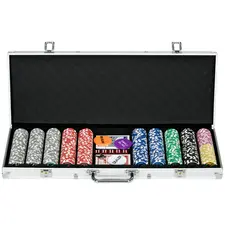 SPORTNOW 500-Piece Poker Chips Set, Poker Set with Mat, Chips, Two Card Decks, Dealer, Five Dices - 1