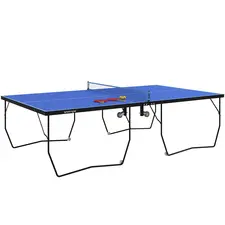 SPORTNOW 9FT Folding Tennis Table, with 8 Wheels, for Indoor Use, Blue - 1