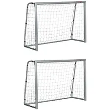 SPORTNOW 8ft x 5ft Football Goal, Set of 2 Football Net for Garden, Training Goal with Ground Stakes, Steel Frame - 1