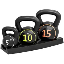 SPORTNOW Three-Piece Kettlebell Set, 5lbs, 10lbs, 15lbs with Storage Tray - 1