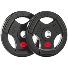 SPORTNOW Olympic Weight Plates, 2"/5cm Weight Disc Pair with Tri-Grips, 2 x 15kg Dumbbell Plates for Weightlifting and Strength Training Home Gym Fitness Workout, Black - 1
