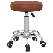 Vinsetto PU Leather Rolling Stool, Height Adjustable Stool Chair with Wheels for Salon, Massage, Spa, Brown - 1