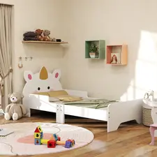 ZONEKIZ Unicorn-Designed Toddler Bed, Kids Bedroom Furniture, for Ages 3-6 Years, 143 x 74 x 67cm - White - 1
