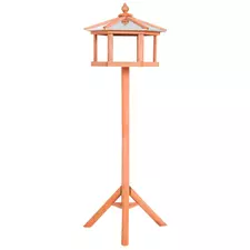 PawHut Wooden Bird Table Free Standing Feeder Garden Sheltered Feeding Station Parrot Stand Birdhouse Φ40x113cm - 1