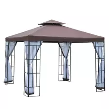 Outsunny 3 x 3(m) Patio Gazebo Canopy Garden Pavilion Tent Shelter with 2 Tier Roof and Mosquito Netting, Steel Frame, Coffee - 1