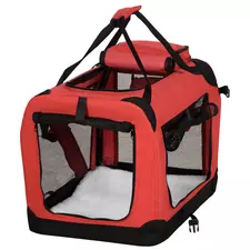 PawHut Foldable Pet Carrier for Small and Miniature Dogs, Portable Cat Carrier Soft Side Pet Travel Crate with Removable Mat, Storage Bags, Breathable Mesh Window 60 x 42 x 42cm - Red - 1