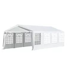 Outsunny 8m x 4m Garden Gazebo Marquee Wedding Shelter Level 4 Wind Protection, White - 1
