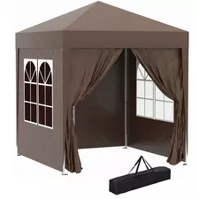 Outsunny 2 x 2 m Garden Pop Up Gazebo, Wedding Party Tent Marquee, Water Resistant Awning Canopy with Sidewalls, Windows, Carry Bag, Coffee - 1