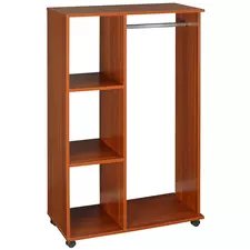 HOMCOM Open Wardrobe on Wheels, Bedroom Wardrobe with Clothes Hanging Rail, 3 Storage Shelves, Mobile Garment Rack for Cloakroom, Hallway, Walnut - 1