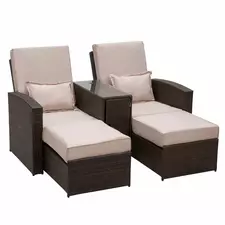 Outsunny 2-Seater Rattan Sofa Lounger Set-Brown - 1