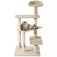 PawHut 100 cm Cat Tree for Indoor Cats Kitten Scratch Scratching Post Climbing Tower Activity Centre Beige - 1