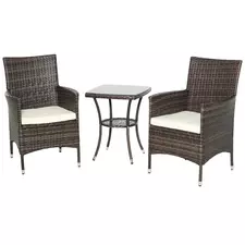 Outsunny Three-Piece Rattan Chair Set, with Cushions - Brown - 1