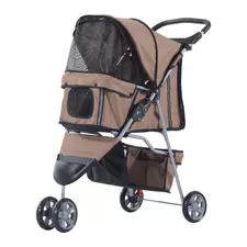 PawHut 3 Wheel Pet Stroller for Small and Miniature Dogs, Brown - 1