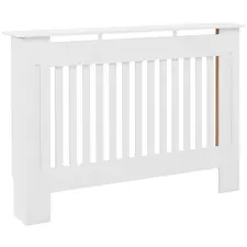 HOMCOM Slatted Radiator Cover Painted Cabinet MDF Lined Grill in White (112L x 19W x 81H cm) - 1