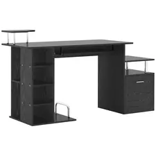 HOMCOM Computer Desk PC Workstation with Drawer Shelves CPU Storage Rack Home Office Furniture 152 x 60 x 88cm (BLACK) - 1