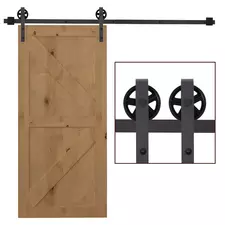 HOMCOM 6ft Modern Single Sliding Barn Door Track Kit Set Closet Hardware for Single Wooden Door - 1
