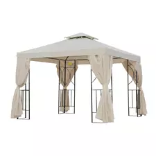 Outsunny 3 x 3 m Garden Gazebo Double Roof Marquee Patio Wedding Party Tent Canopy Shelter with Sidewalls, (Beige) - 1