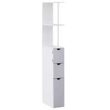HOMCOM Tall Bathroom Cabinet, Freestanding Bathroom Storage Cabinet with 2-Tier Shelf and Drawers, Narrow Cupboard Storage Unit, White, Grey - 1