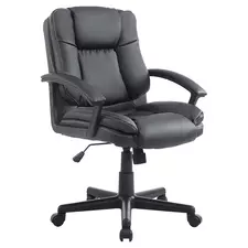 HOMCOM Desk Chair, PU Leather Office Chair with Adjustable Height and Swivel Wheels, for Home Work Study, Black - 1