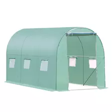 Outsunny Walk-in Polytunnel Greenhouse, Outdoor Garden Tunnel Greenhouse Tent with Zipped Roll-Up Door and 6 Mesh Windows, 3 x 2M - 1