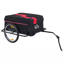 HOMCOM Two-Wheel Bicycle Large Cargo Wagon Trailer Oxford Fabric, Folding Storage, & Removable Cover, Red - 1