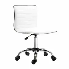HOMCOM Adjustable Swivel Office Chair with Armless Mid-Back in PU Leather and Chrome Base - White - 1