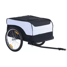 HOMCOM Bike Trailer Cargo in Steel Frame Extra Bicycle Storage Carrier with Removable Cover and Hitch (White and Black) - 1