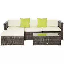 Outsunny Rattan Corner Sofa Set 4-Seater Outdoor Garden Sofa for Patio - Brown - 1