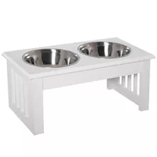PawHut Raised Dog Feeding Bowls with Stand, Stainless Steel for  Extra Small and Small Dog, 44L x 24W x 15H cm - White - 1