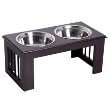 PawHut Raised Dog Feeding Bowls with Stand, Stainless Steel for Medium Dog, 58L x 31W x 25H cm - Brown - 1