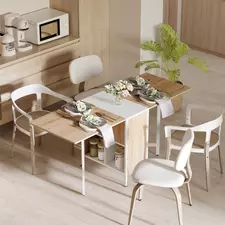 HOMCOM Foldable Drop Leaf Dining Table Folding Workstation for Small Space with Storage Shelves Cubes Oak & White - 1