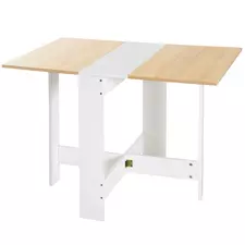 HOMCOM Folding Dining Table, Space-Saving Drop Leaf Kitchen Table for 4-6 People, Multi-functional Desk for Small Space, Flat & Studio, Modern Breakfast Table, Oak & White - 1