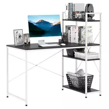 HOMCOM Computer Desk with Storage Shelves on Left or Right, Industrial Reversible Writing Desk for Home Office, Study, Easy Assembly, 120 x 64 x 121cm, Black and White - 1