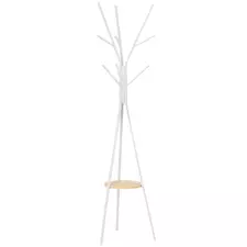 HOMCOM Freestanding Metal Coat Rack Stand 9 Hooks Clothes Tree with 1 Shelf Hat Display Hall Tree Hanger Bag Umbrella Hanging Organiser White - 1