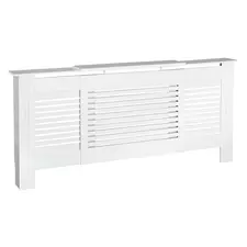 HOMCOM Extendable Radiator Cover, Modern MDF White Painted Cabinet with Horizontal Slats for Living Room, Bedroom, 139-208.5L x 20.5W x 82.5H cm - 1